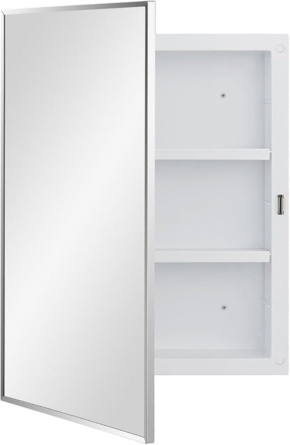 Plastic Bathroom Medicine Cabinet with Framed Mirror 16 x 22 inch, Surface and Recessed Mount