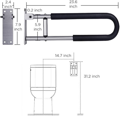 Handicap Grab Bars Rails 23.6 Inch Toilet Handrails Bathroom Safety Bar Hand Support Rail Handicapped Handrail Accessories for Seniors Elderly Disabled Mounted Bath Grips