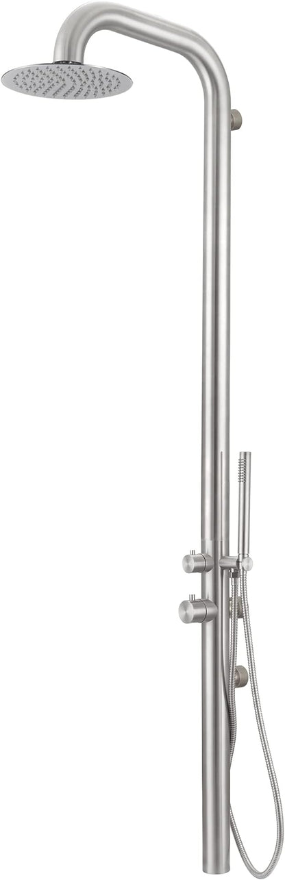 HEATGENE Outdoor Shower with Body Jets and Handheld, Wall-Mounted Shower Head for Outside/Poolside/Patio Drench Shower - Brushed