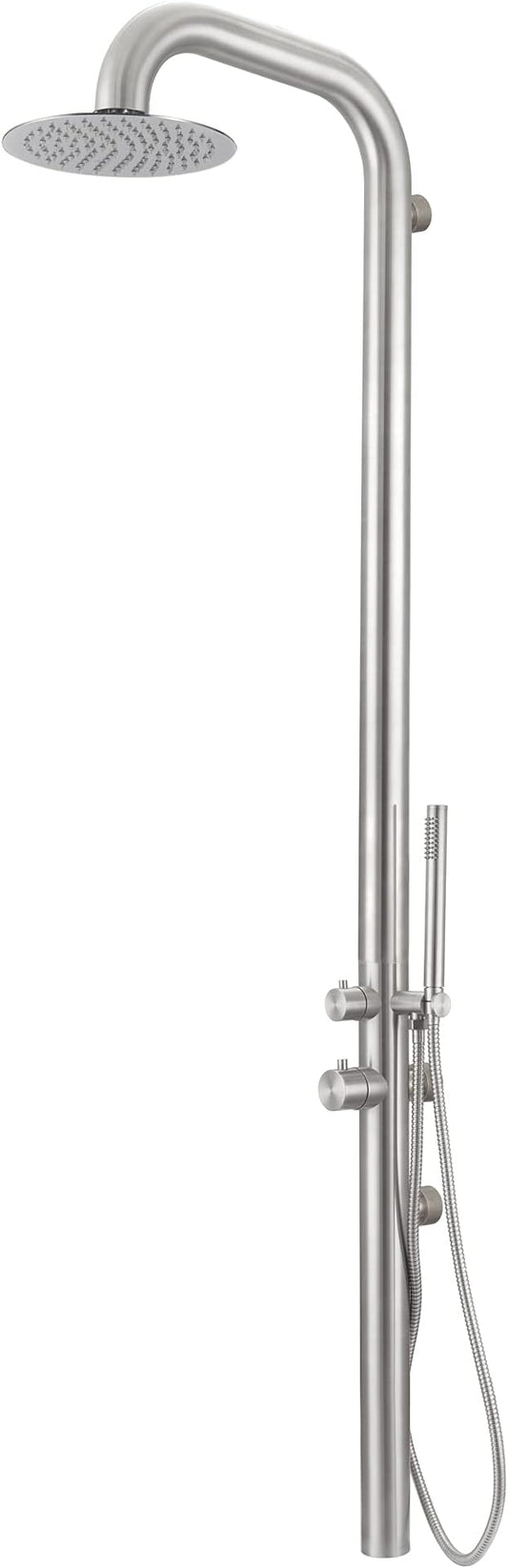 HEATGENE Outdoor Shower with Body Jets and Handheld, Wall-Mounted Shower Head for Outside/Poolside/Patio Drench Shower - Brushed