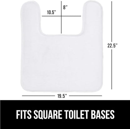 GORILLA GRIP Thick Memory Foam Toilet Rug for Bathroom, Square Shaped Washable, Soft Absorbent Velvet Topside Floor Mats, Machine Wash, Cushioned Luxury Rugs for Bath Room, 22.5x19.5, White