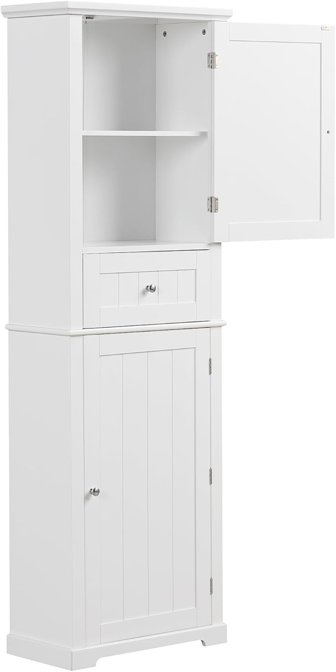 Favfurish 68" Tall Bathroom Storage Cabinet with Doors and Drawer,Modern Linen Cabinets w/Adjustable Shelf and Anti-Toppling Device,Freestanding Organizer for Bath Room,Study,Office,Kitchen White