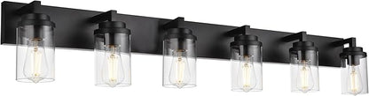 MELUCEE Black Vanity Lights with Clear Glass Shade, 6-Light Modern Bathroom Lighting Fixtures Over Mirror Industrial Wall Mount Light Fixture for Powder Room Kitchen Living Room