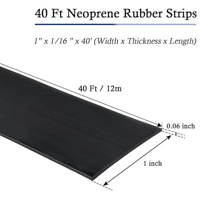 Neoprene Rubber Strips Self Adhesive Solid Rubber Sheets, Rolls & Strips for DIY Gaskets Crafts Pads Seals Warehouse Flooring Neoprene Sheet with Adhesive Backing (1" Wide x 1/16" Thick x 40' Long)