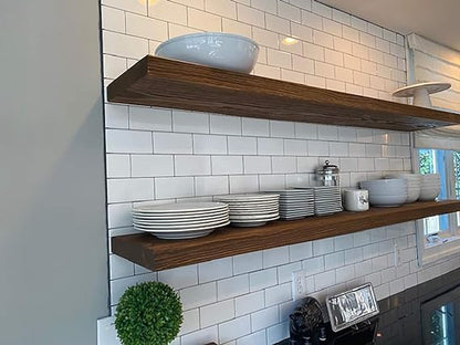 joelsantiques 60 Inch Wooden Floating Shelves for Wall - 60x10x2 in - Made of Natural Wood - Long Heavy Duty Rustic Wall Shelves for Bedroom - Perfect for Living Room, Kitchen - Medium Brown