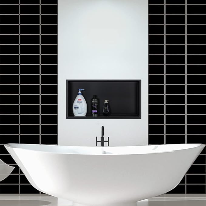 Neodrain Shower Niche, Shower Niche Bathroom Shelf, (Outside Size 25.1"x13.1") (Inner Size 24" X 12" X 4"), NO Tile Needed Recessed Niche Shower for Storage, Matte Black