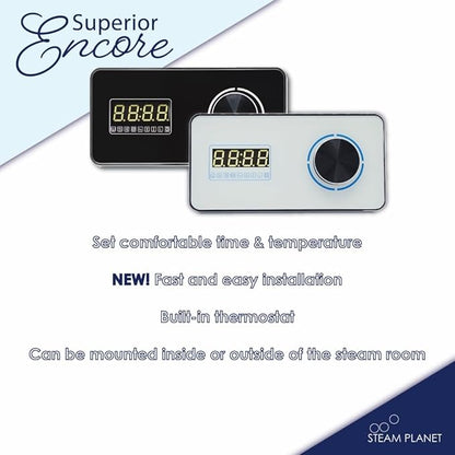 Superior Encore 18kW Steam Shower Generator Kit with Horizontal Black Keypad & Set of 6 Aromatherapy Oils |Self-Draining Steam Bath Generator|One-click Connection Cord|
