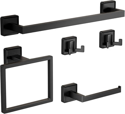 5-Pieces Matte Black Bathroom Hardware Accessories Set, SUS304 Stainless Steel Bath Towel Bar Set, 15.6 Inch Bath Towel Bar Set，Towel Racks for Bathroom Wall Mounted.
