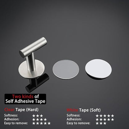 JQK Self Adhesive Towel Hook Brushed, No Drill Stick on Coat Robe Clothes Wall Hook for Bathroom Kitchen Garage 4 Pack, 304 Stainless Steel Brushed Steel, ATH110-BN-P4