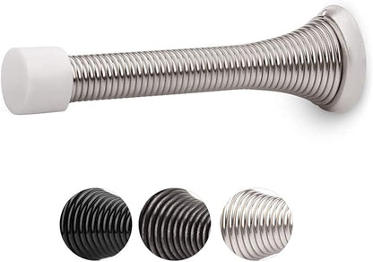 HOMOTEK 1 Pack Spring Door Stopper with Rubber Bumper Satin Nickel 3-1/8" Flexible Spring Heavy Duty Wall Door Stop Low Mounted Door Bumper for Home (Satin Nickel)