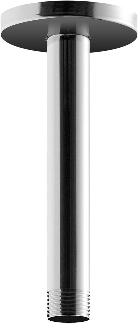 OFFO Shower Arm with Flange, 6 in Ceiling Mount Replacement Rain Shower Head Straight Arm Ceiling-Mounted For Fixed Shower Head & High Pressure Rain, Chrome
