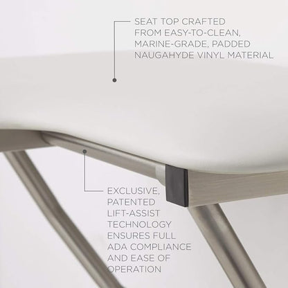 Seachrome Lift-Assist Shower Seat, L-Shaped Left-Hand, ADA, Wall Mount, Padded White Naugahyde