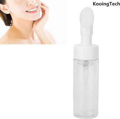 150ML Foam Pump Bottle with Brush, Lotion Dispensing Bottle, Plastic Facial Cleansing Foam Bottle, Portable Facial Cleanser Dispenser(150ML)
