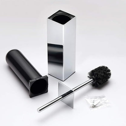 Chrome Square Stainless Steel Toilet Brush with Holder, 304 Modern Toilet Brush Set – Rust Resistant, Long Handle, Replacement Heads, Floor Standing Bathroom Toilet Cleaning Brush