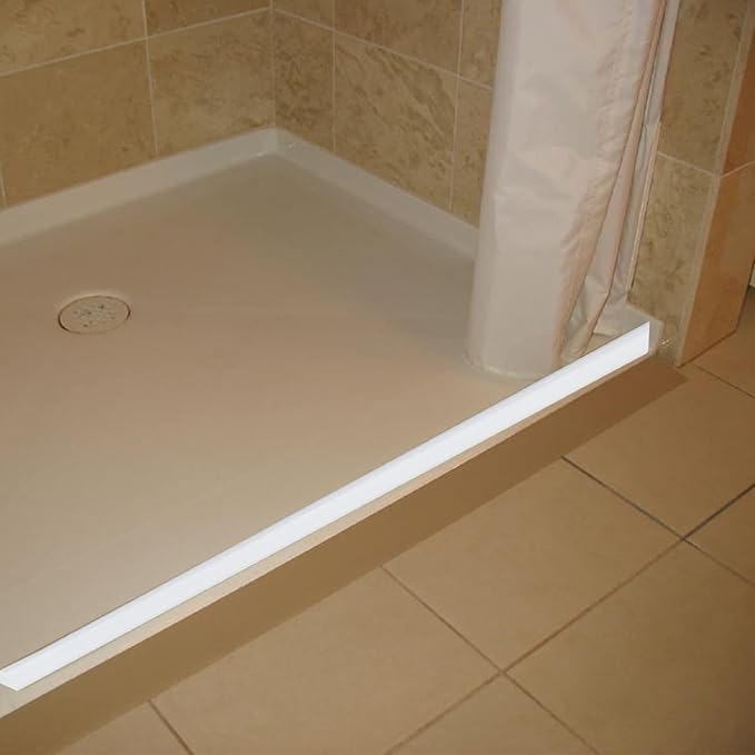 Raycity Collapsible Shower Threshold Water Dam Barrier,Shower Door and Kitchen Water Strip Dam Shower Guard for Dry And Wet Separation Caulk Seal Strip Edge Trim(98Inches/White)
