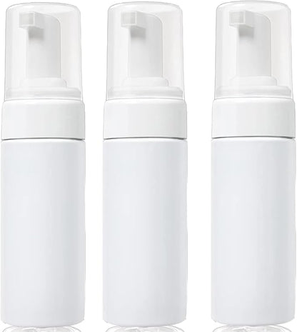 3-Pack Travel-Sized Foaming Pump Bottles - Empty Foaming Liquid Soap Dispensers - for Refillable Travel Hand Soap Shampoo Foaming Castile Cosmetics - BPA Free (100ml/3.3oz) (White)