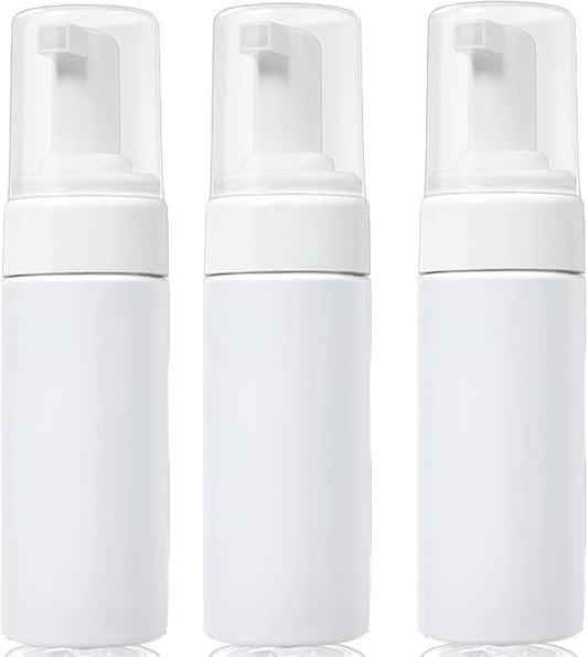 3-Pack Travel-Sized Foaming Pump Bottles - Empty Foaming Liquid Soap Dispensers - for Refillable Travel Hand Soap Shampoo Foaming Castile Cosmetics - BPA Free (100ml/3.3oz) (White)