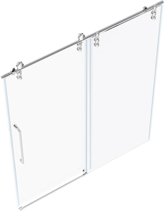 Chabatree Shower Door 60" W x 76" H Frameless Sliding Shower Door,Frameless Shower Door with Sealing Strip and Waterproof Handle,5/16"(8mm) Clear Tempered Glass,Stainless Steel Hardware,Silvery