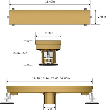 Linear Shower Drain, 304 Stainless Steel with Adjustable Leveling Feet, Hair Strainer,Reversely Install Place to Create an Invisible Floor Drain - Gold -16-Inch