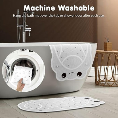 Bathtub Mat Non Slip Kids, Toddler Bath Mat, 30 * 18 Inch Shower Mats for Inside Shower, Rubber Tub Mat no Chemical Smell, Suction Cups for Secure Grip, Fun Patterns, Easy to Clean, Beige