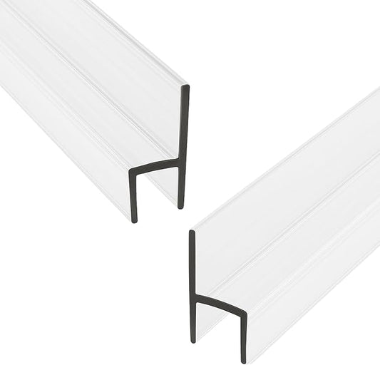 KC Hardware 85 Inch Frameless Shower Door Side Seal Strip, H-Type Glass Shower Door Seal Strip (180 Degree) for 1/2 Inch(10-12mm) Thick Glass, Water Guard That Prevents leaks, Ultra Clear (Pack of 2)
