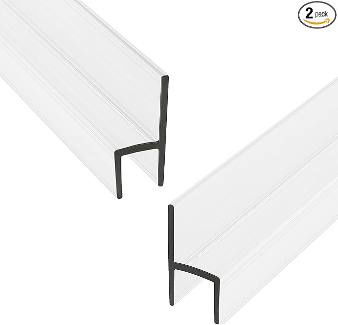 Frameless Shower Door Side Seal Strip H-Type 180 Degree 72inch Length, Clear (2, 3/8inch Glass)
