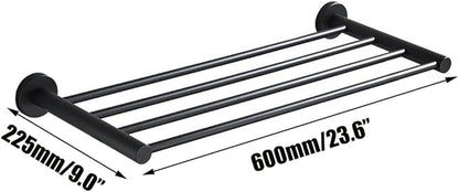 20 Inch Bathroom Towel Rack, Hotel Style Towel Racks for Bathroom Wall Mounted, Modern Towel Bar Rack, 2-Tier Towel Shelves, Black