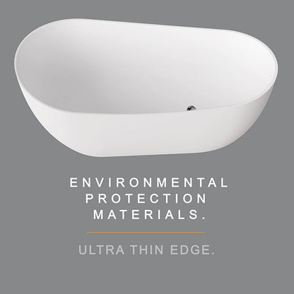 Cpingao (66.9"Lx31.5"Wx25.1"T) Matte White Stone Resin Solid Surface Freestanding Bathtub, Modern Stand Alone Soaking Tub with Overflow and Pop Up Drain,One-Piece Molding 8828