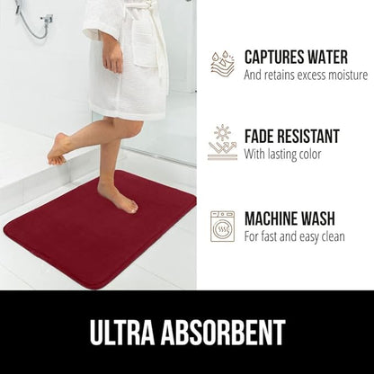 GORILLA GRIP Memory Foam Bath Mat, Soft Absorbent Velvet Bathroom Mats, Durable Dots on Underside, Machine Washable Bathmat, Carpet Rug Room Decor for Shower Tub Floor RV, 24x17 Rugs, Burgundy