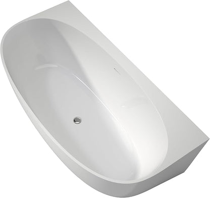67" Acrylic Back-to-Wall Bathtub,Freestanding Bathtubs, Stand Alone Tub, Soaking Tubs for Bathroom, Integrated Overflow and Drain, cUPC Certified, Gloss White