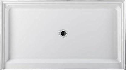 Westbrass SP6036WP-26 60" x 36" 3-Wall Shower Pan with Plastic Center Drain and 4-1/4" Cross Grid Brass Drain Cover, Polished Chrome