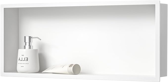 Stainless Steel Shower Niche 30" X 12" White No Tile Needed Niche Shower Recessed Wall Horizontal Niches for Bathroom Storage Over Mount Installation