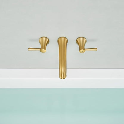 Wall Mount Tub Filler Brass Tub Faucet Brushed Gold Bathroom Bathtub Faucets with 2 Handles