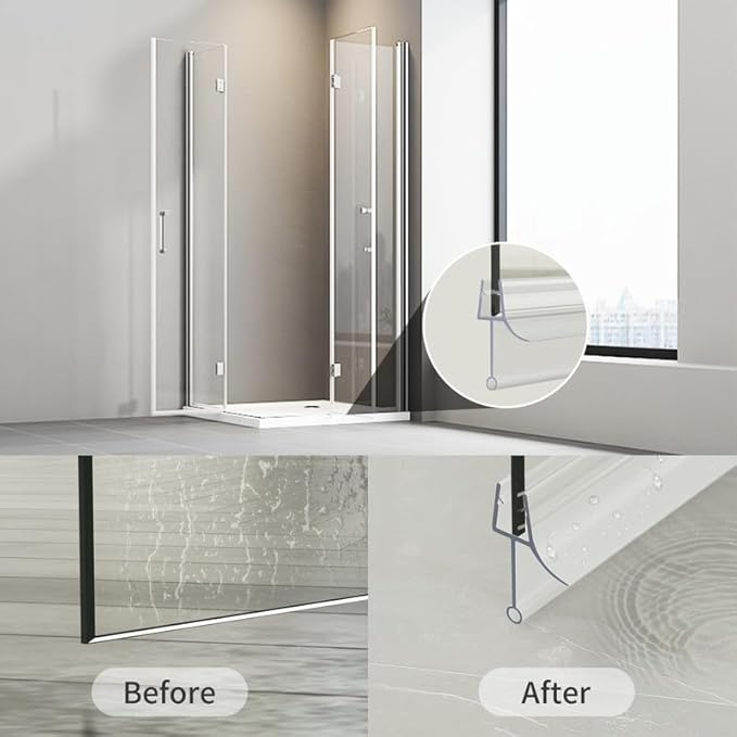 Frameless Shower Door Bottom Seal, 2 Pcs Shower Door Sweep, Shower Door Seal Strip for 5/16" Glass, Stop Shower Leaks and Create a Water Barrier 31.5" Long Sweep