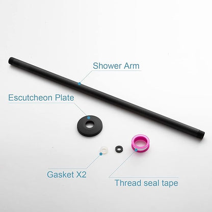 OFFO Shower Arm with Flange, 24 in Ceiling Mount Replacement Rain Shower Head Straight Arm Ceiling-Mounted For Fixed Shower Head & High Pressure Rain, Matte Black