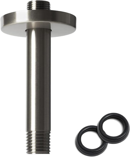 6 Inch Shower Arm with Flange, Ceiling Mounted Shower Head Extension Arm, 1/2 NPT Straight Arm for Rain Shower Head, Stainless Steel Shower Head Extension Replacement Pipe Arm, Brushed Nickel
