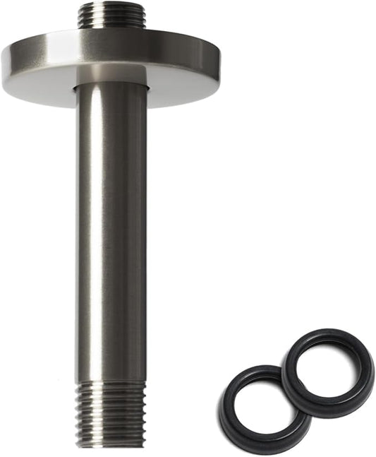 6 Inch Shower Arm with Flange, Ceiling Mounted Shower Head Extension Arm, 1/2 NPT Straight Arm for Rain Shower Head, Stainless Steel Shower Head Extension Replacement Pipe Arm, Brushed Nickel