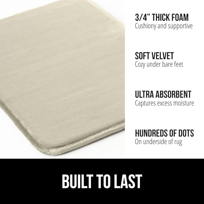 GORILLA GRIP Memory Foam Bath Rugs, Soft Absorbent Velvet Bathroom Mats, Durable Dots on Underside, Machine Washable Bathmat, Carpet Rug Room Decor for Shower Floor, 42x24 Mat, Champagne