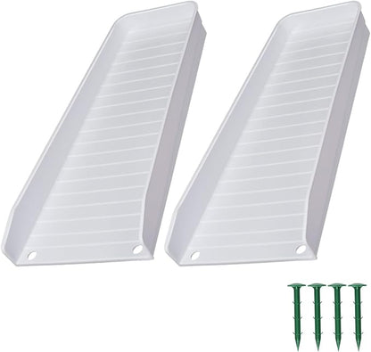 Gutter Downspout Splash Block,16.3"Drain Gutter Guard Diverter,Gutter Downspout Extensions for Water Drainage, Fixable Down Spout Drain Trays,Drainage to Protect House Foundations (2PC White)