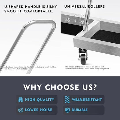 Tennis Court Squeegee Floor squeegee heavy duty concrete floor Squeegee tennis court equipment, Silver Aluminum Frame with Rolling Wheels＋2EAV ,Garage Floor Squeegee Sports Court Maintenance Tool