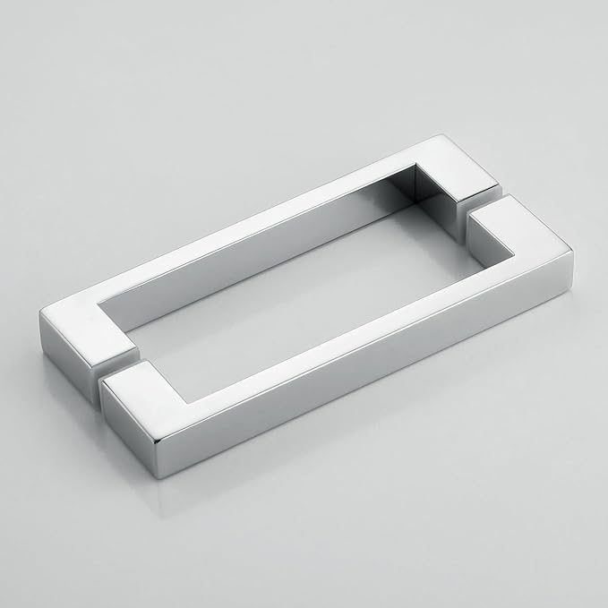 Shower Door Hardware Kit for Frameless Inline Hinged Doors, Includes Hinges, Square Pull Handles and Clamps, for 5/16"–3/8" Glass, Suitable for Bathtub or Standing Shower Setup, Chrome