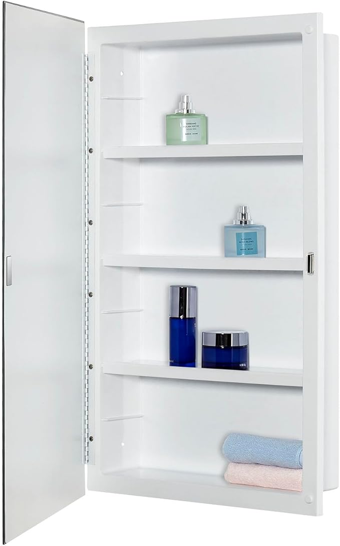 Plastic Medicine Mirror Cabinet for Bathroom 16 x 26 inch, Surface and Recessed Mount