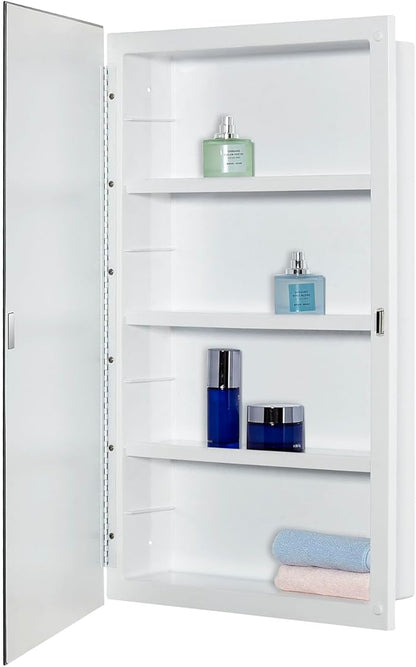Plastic Medicine Mirror Cabinet for Bathroom 16 x 26 inch, Surface and Recessed Mount