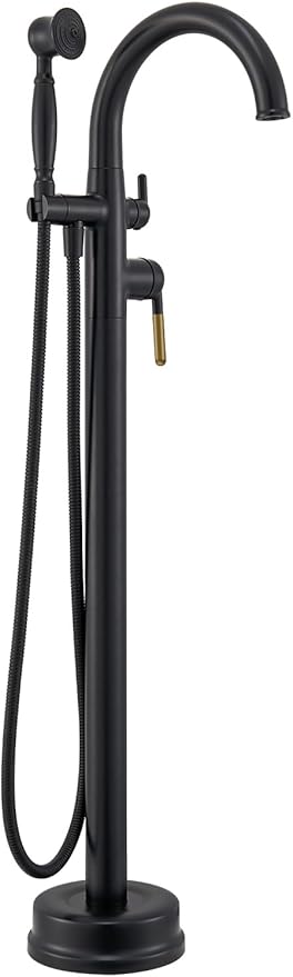 Freestanding Bathtub Faucet Black & Rose Gold Tub Filler High Flow 6.65GPM@60PSI Floor Mount Tub Faucets with Vintage Hand Shower
