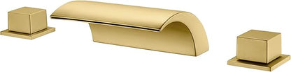 SUMERAIN Bathroom Roman Tub Faucet with Waterfall Spout, 3 Hole Deck Mount Bath Tub Filler Brushed Gold
