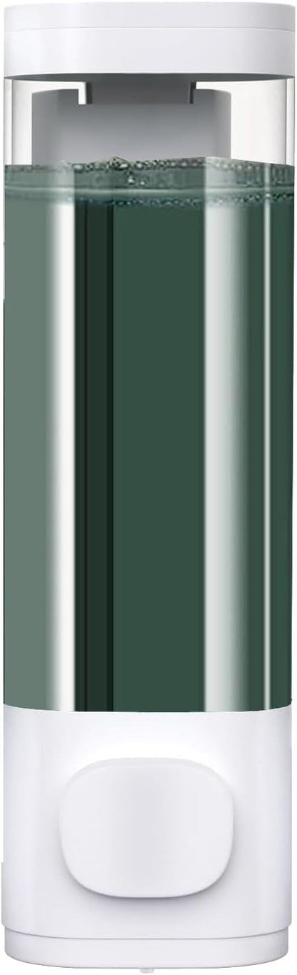 White Manual Bathroom Wall Mounted Soap Dispenser, 10oz/300ml Single Bathroom Shampoo and Conditioner Dispenser, Clear Plastic Refillable Liquid Lotion Pump Dispenser and Organizer