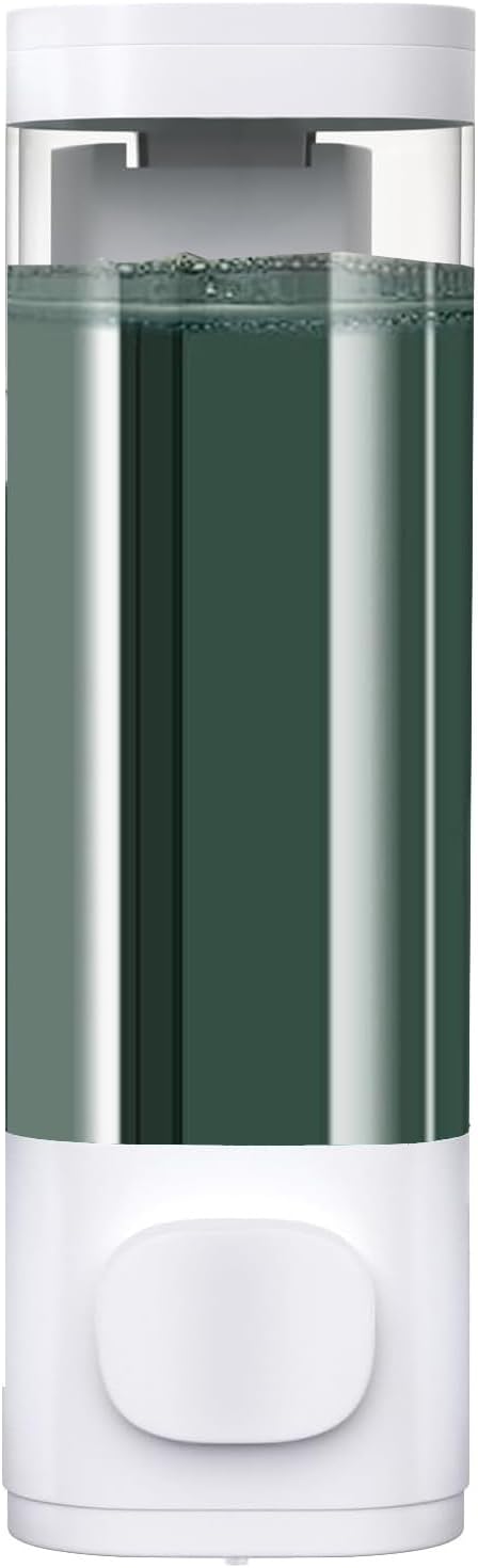 White Manual Bathroom Wall Mounted Soap Dispenser, 10oz/300ml Single Bathroom Shampoo and Conditioner Dispenser, Clear Plastic Refillable Liquid Lotion Pump Dispenser and Organizer