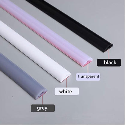 Bathroom Foldable Block water Stopper sealing strip shower threshold dam Self-adhesive silicone shower barrier (66 Inch-BK)