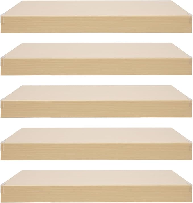 33 Inch Floating Shelves for Wall, 16 Inch Deep Hanging Shelf, Large Display & Storage Shelf for Bathroom, Bedroom, Living Room, Set of 5 (Light Wood Color, 33 Inch)