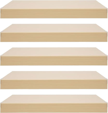 33 Inch Floating Shelves for Wall, 16 Inch Deep Hanging Shelf, Large Display & Storage Shelf for Bathroom, Bedroom, Living Room, Set of 5 (Light Wood Color, 33 Inch)